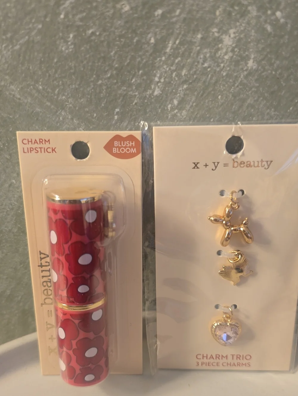 Gold Charm Trio & Blush Bloom Lipstick Charm New